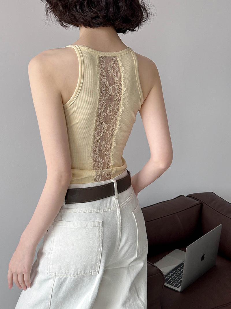 Irregular Back Backless Lace Stitching Small Sling