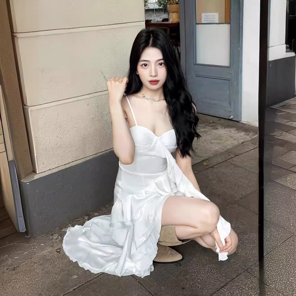 Pure Desire Vacation Style Ruffled Design Sling Dress