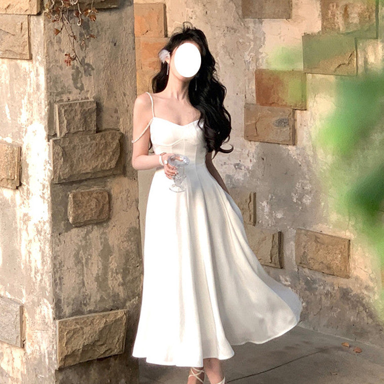 Drill Chain Satin Sling Dress Waist Slimming