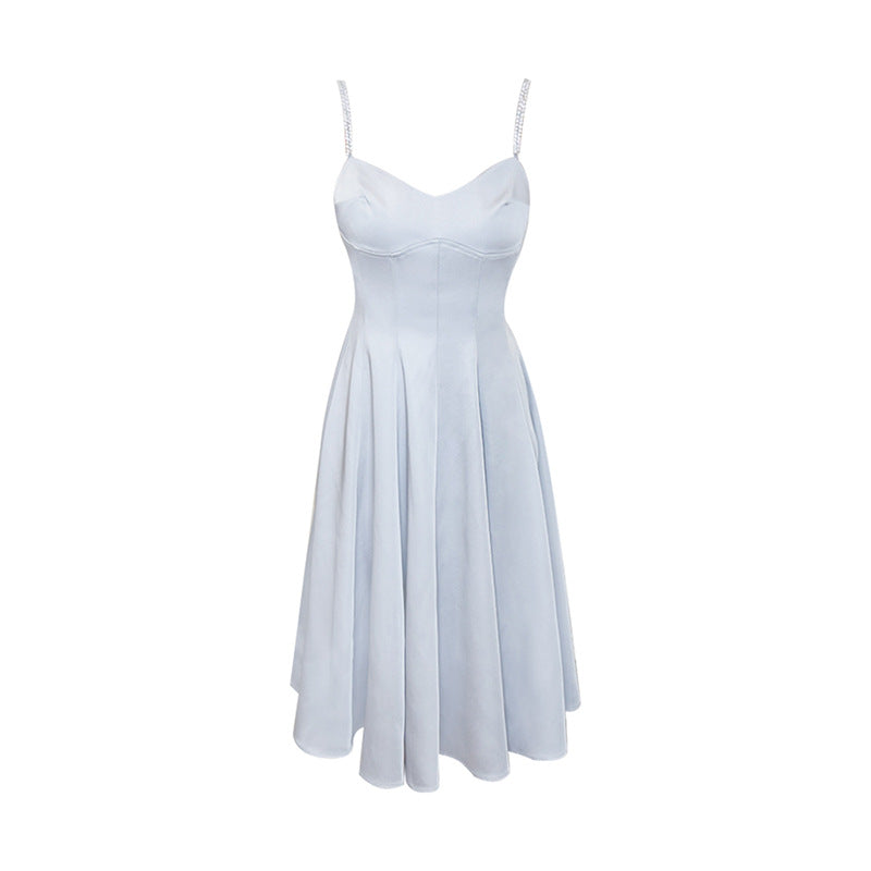 Drill Chain Satin Sling Dress Waist Slimming
