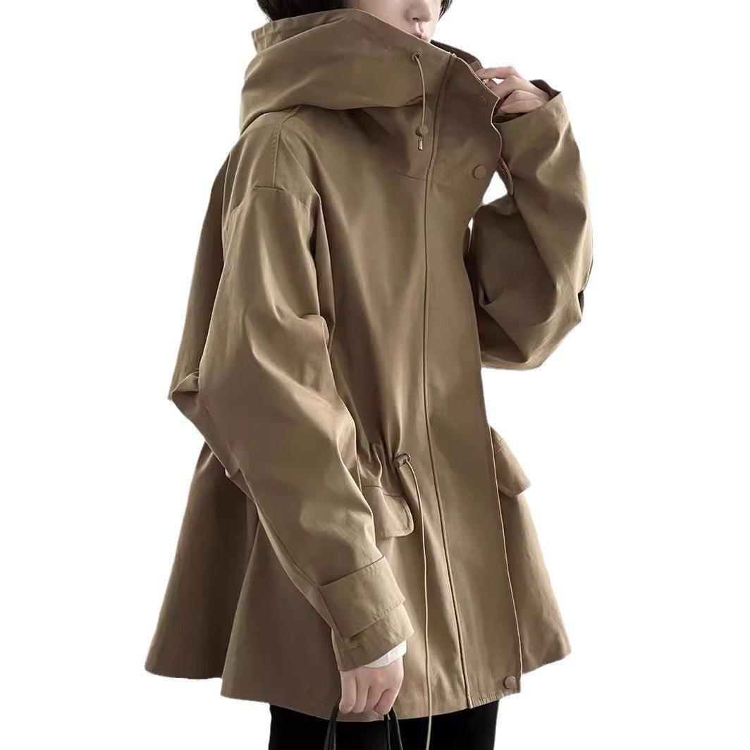 British Style Hooded Trench Coat Coat Women's Autumn Small