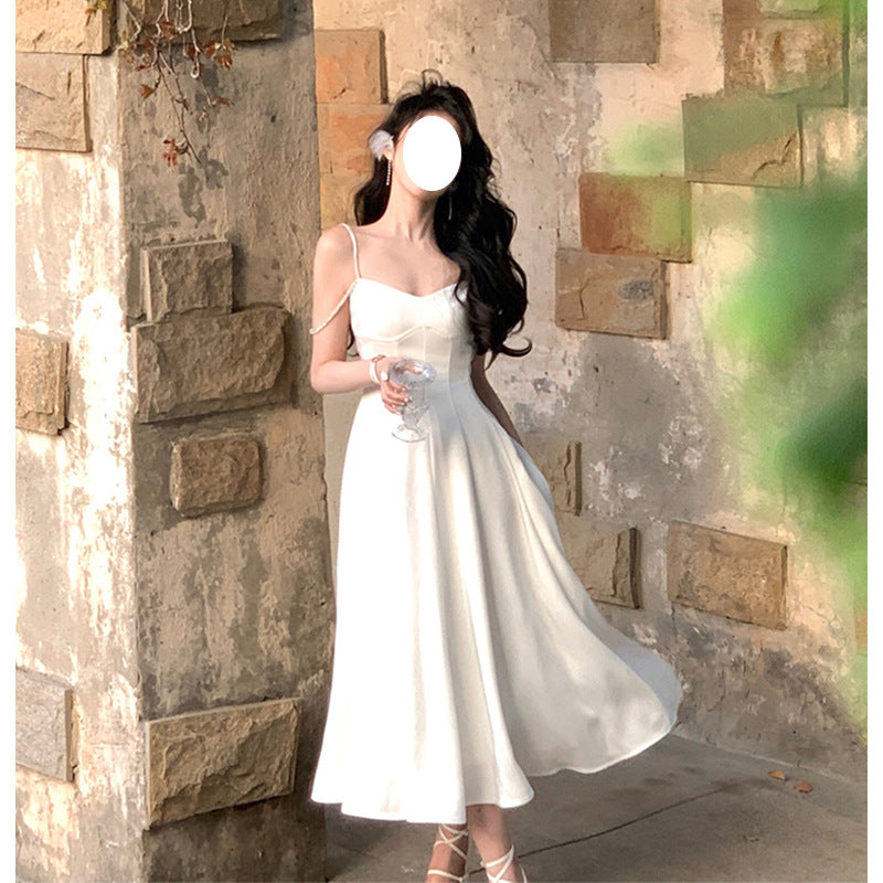 Drill Chain Satin Sling Dress Waist Slimming