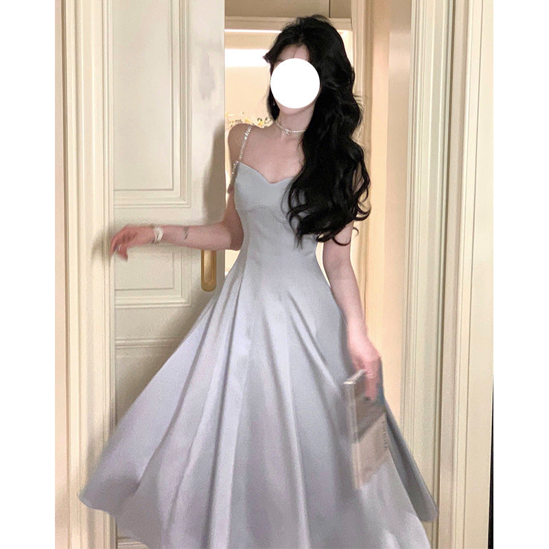 Drill Chain Satin Sling Dress Waist Slimming