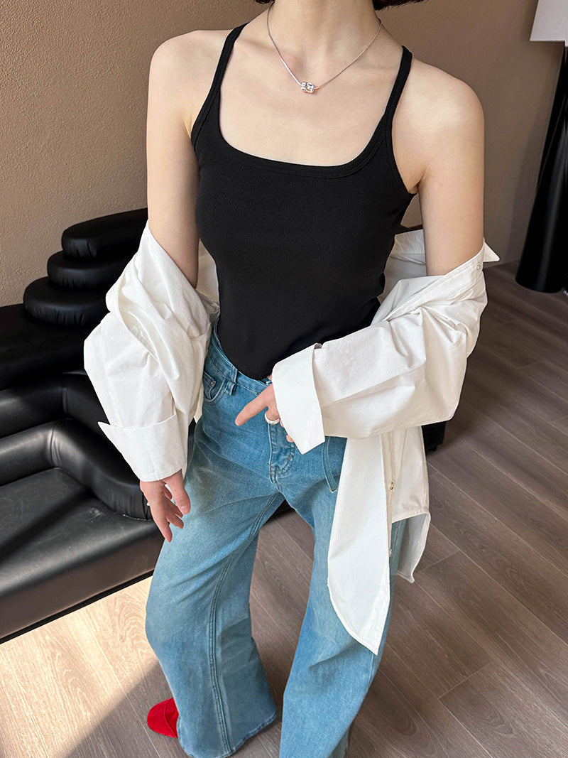 Irregular Back Backless Lace Stitching Small Sling