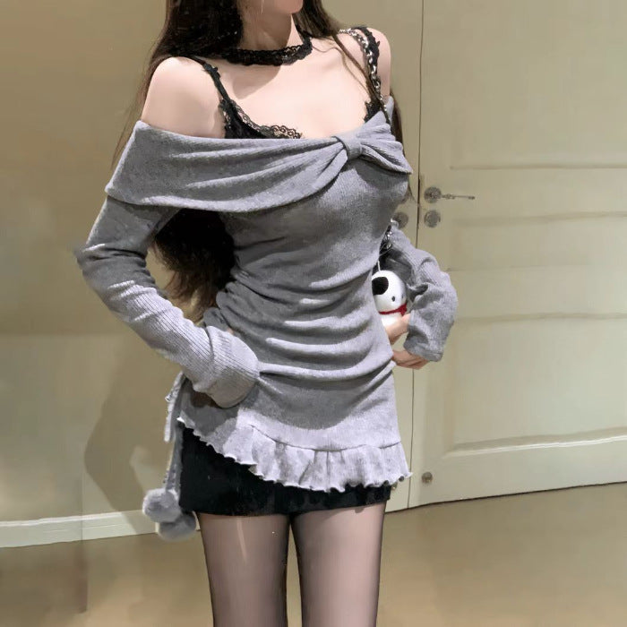 Pure Desire Style Sling Dress Gray Bow